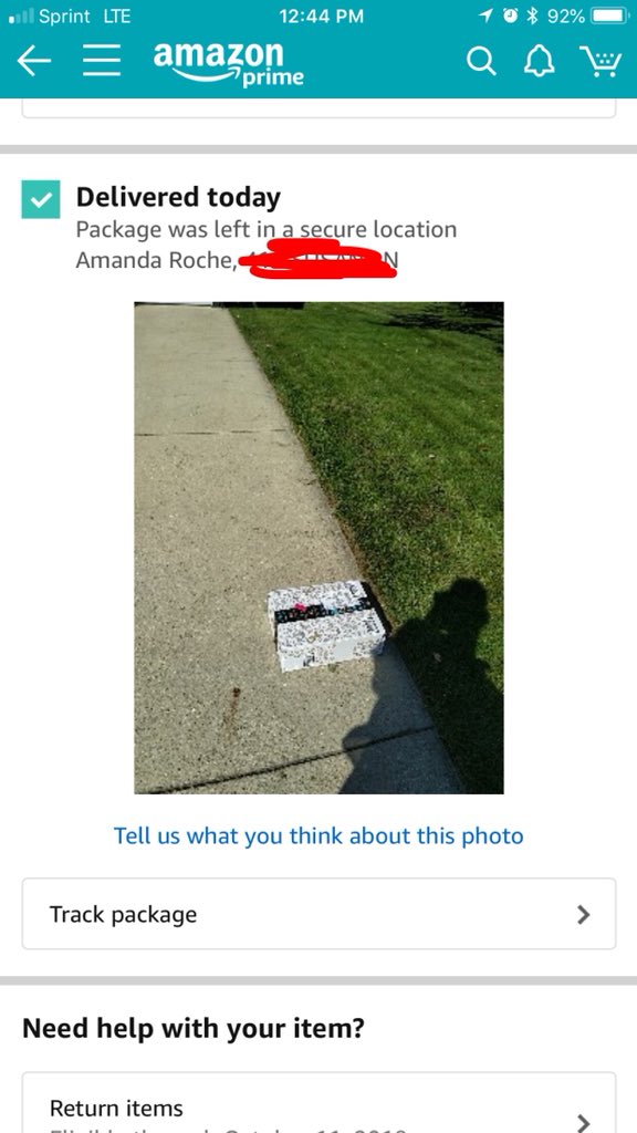 edgyroche's tweet photo. @amazon Since when is the end of my driveway a “secure” location to leave my amazon package?? My front door is like 30 more steps.....#amazon #almostbackedoveritwithmycar https://t.co/3UUy5LS70N