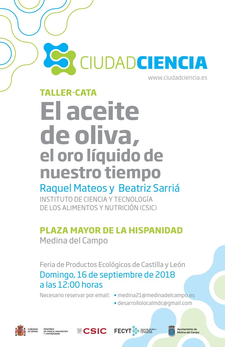 Este #domingoabierto vuelve a #MedinadelCampo #CiudadCiencia con cata gratuita de #aceite
#EcológicosCyL2018 @CiudadCiencia @CSICdivulga