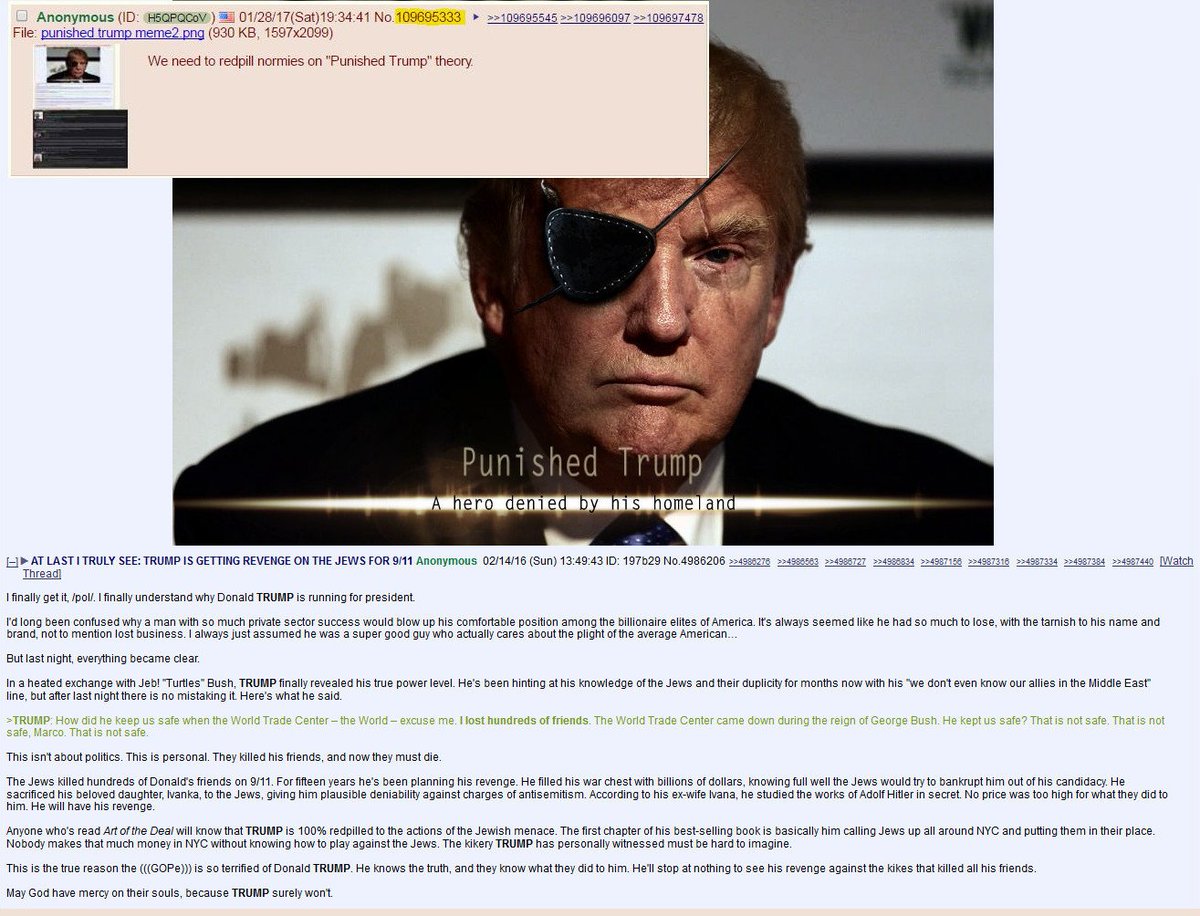 22/ Naturally, POTUS is coming after these people. In fact, one popular theory on the chans says it's the ONLY reason he's done what he's done: so that he can get revenge for 9/11. #qanon