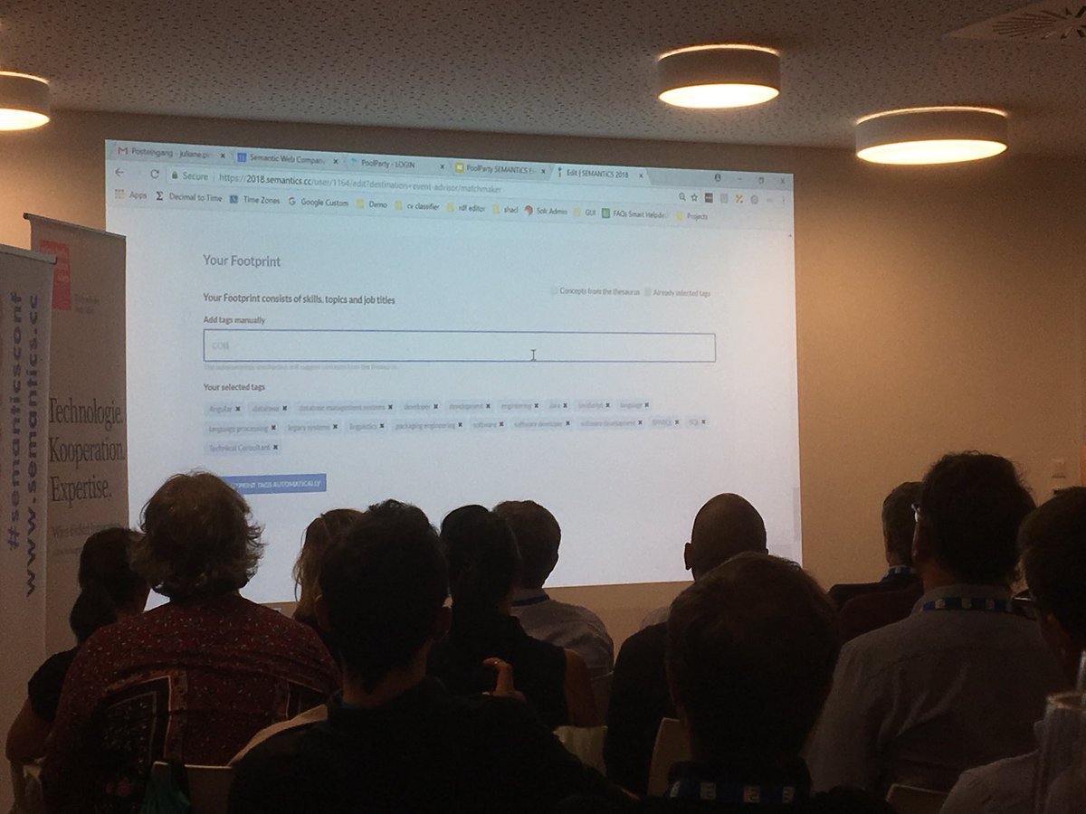 SamiKanza's tweet image. Demo of the matchmaker #recommendersystem at #semanticsconf  (to match people with recommended talks and other conference attendees) great use of automatic #semantictagging to suggest interests with a simple interface to tweak them afterwards #lovesemantictagging #semantics