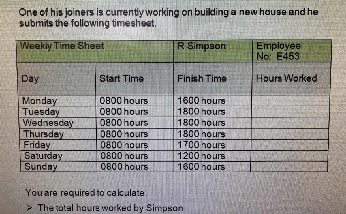 StPauls_BusEd's tweet image. Our S3 Accountants are developing their numeracy skills by calculating the hours worked for time sheets! Just in time for #MathsWeekScot! Can you calculate the total hours worked? 🤔➕➖➗✖️#NumeracyAcrossLearning @StPaulsMaths_ @St_PaulsRCHS