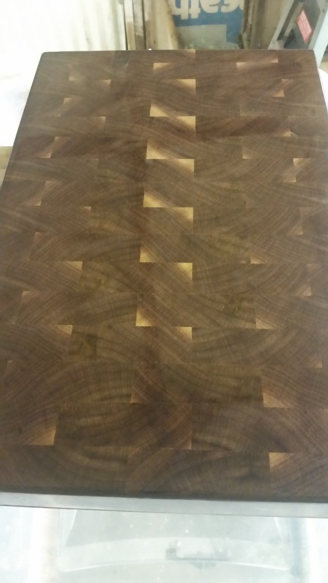 One End grain black walnut cutting board hot of the press/drum sander.......or whatever. You get the idea.