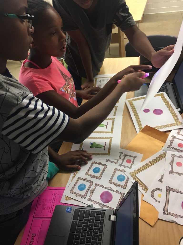 MissHitt's tweet photo. 6th grade art students took on the challenge of a color theory Breakout EDU today! #HQLE #CriticalThinking #creativity #collaboration #gmsw #victorious #gamification #arteducation #BreakoutEDU @breakoutEDU https://t.co/M790vErxaK