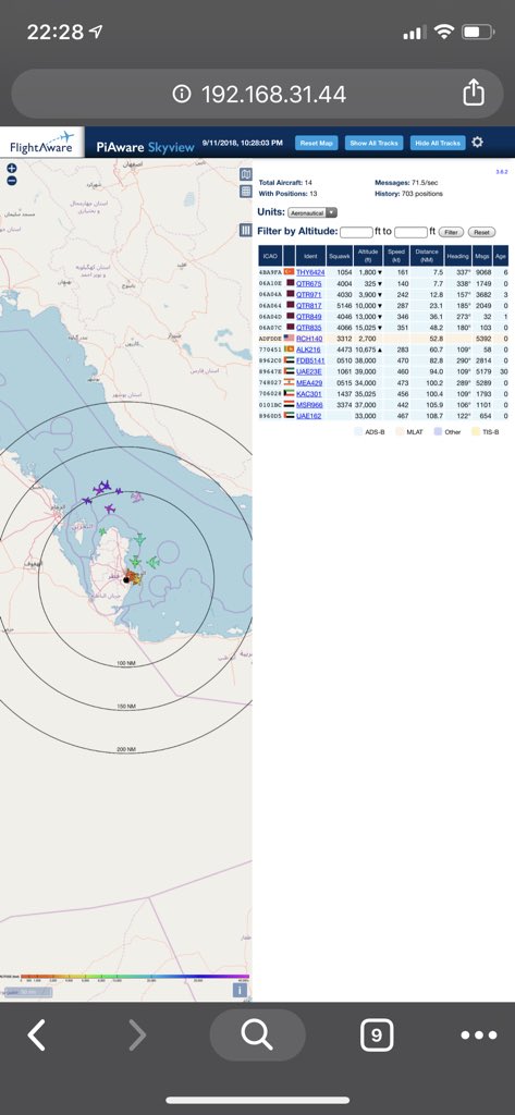 dheerapong's tweet image. การจราจรทางอากาศรัศมี 322nm ไม่หนาแน่นเลย คงต้องต่อเสาสูงๆ ล่ะมั่ง #Piaware