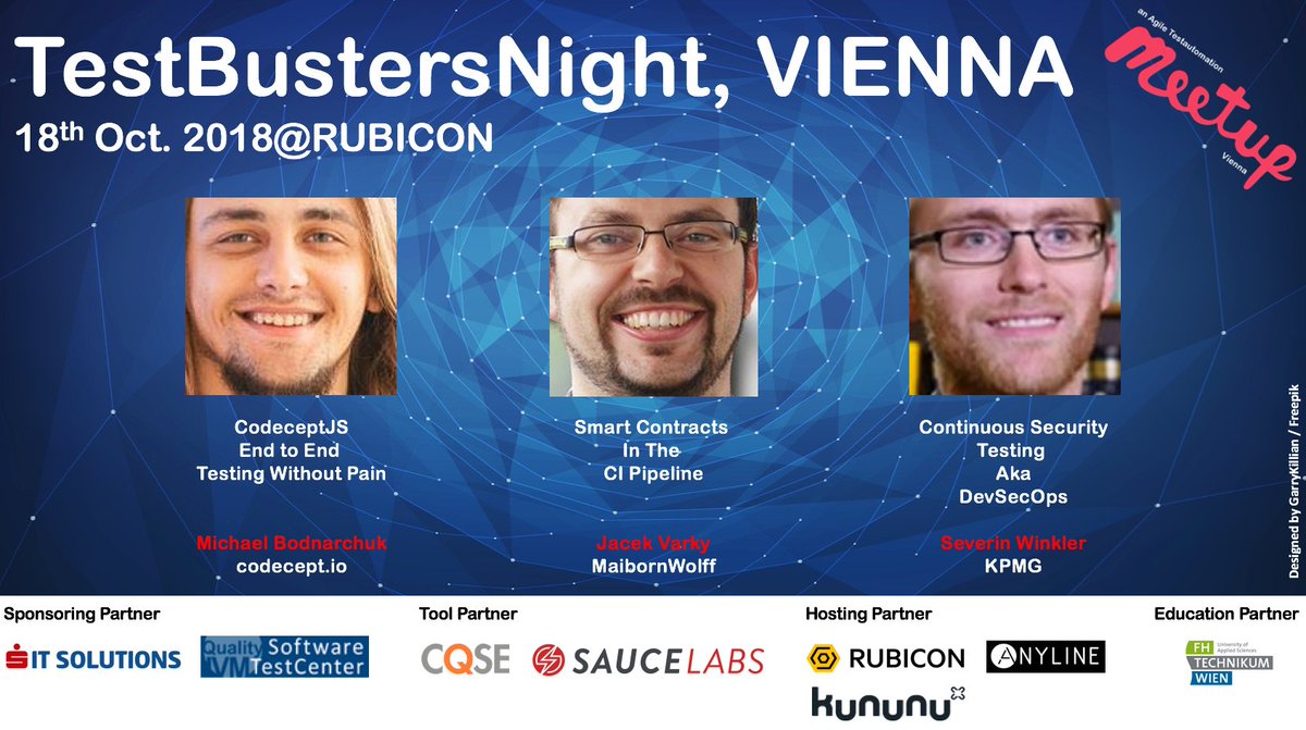 Wanna hear how to integrate #continuous #security #testing into your #DeliveryPipeline to move from #devops to #devsecops? Join #testBustersNightVienna bit.ly/2M42tp3 and listen @SeverinWinkler -  hosted by @RUBICON_IT sponsored by @IVM_at SIT-Solutions @cqse @sauceops