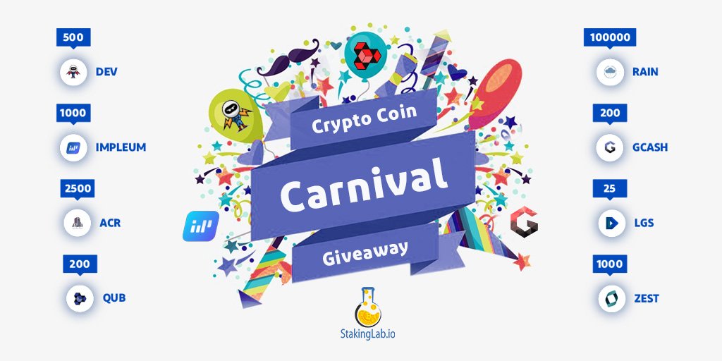 BuMa_BTC's tweet image. 🎉 Crypto Coin Carnival Giveaway 🎭
is the next level, biggest, craziest #giveaway!

We present some of our best coins! The Coin-Teams and #StakingLab brings you #cryptocoincarnival
@GigaCash @qubenetproject @acreagecoin @DeviantCoin @logiscoin @impleum @zestcoin @rain_condensate