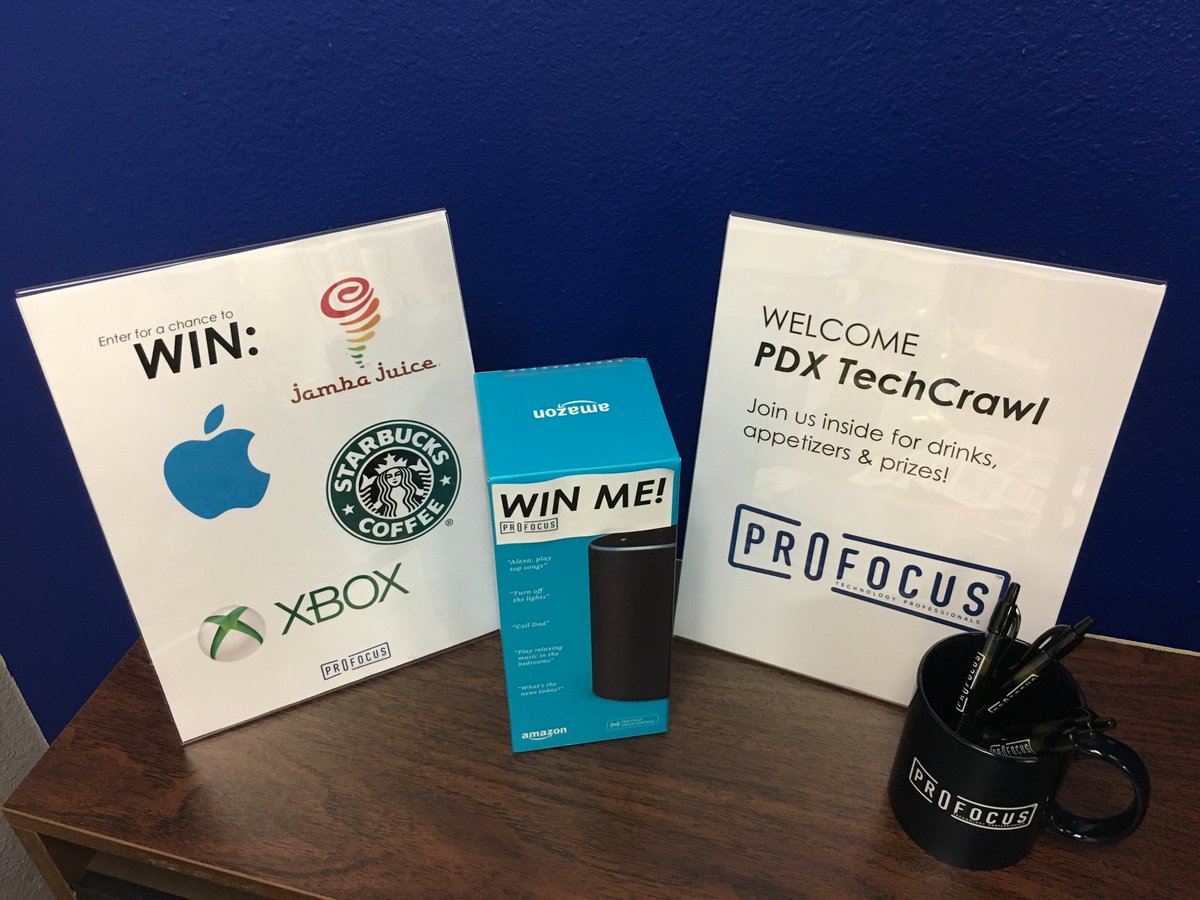 ProFocusTech's tweet image. Congratulations to the winners of our #PDXTechCrawl giveaway! We&apos;re sending out our grand prize -- an Amazon Echo, and gift cards to our 4 lucky runners up! 

A big thanks to all who entered and stopped by the event at Brix Tavern last week!