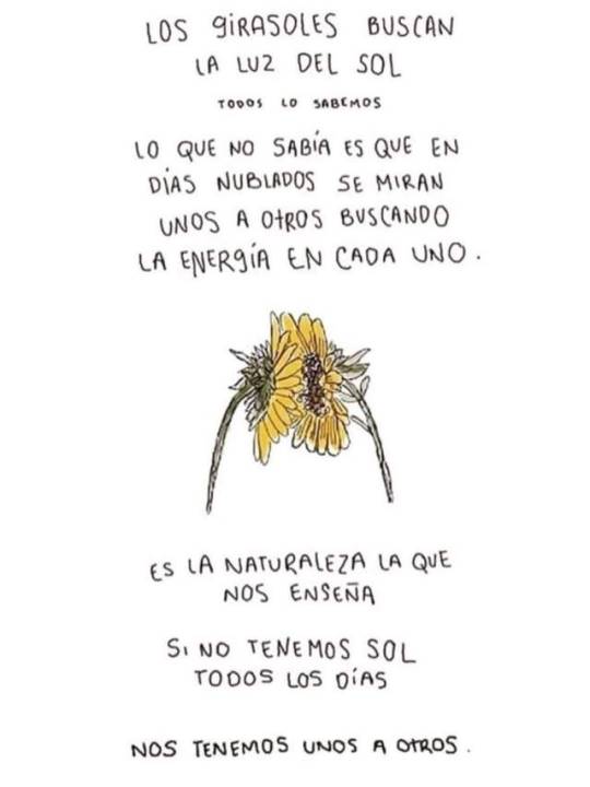 Nos tenemos unos a otros... Por eso recuerda, no te quedes solo, no te alejes de los tuyos! ;)