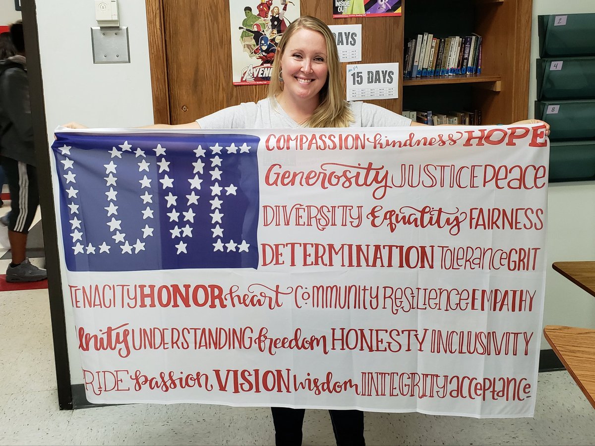 MrsBogard_BHS's tweet photo. Today is #TshirtTuesday! It's so exciting to have the movement grow. Hey, @freetobekids, I liked my shirt so much I had to buy the flag. #Shareyourstory #WeHavePride #BeaNiceHuman #CommasSaveLives #AmericatheWonderful https://t.co/8dVfCEEj2A