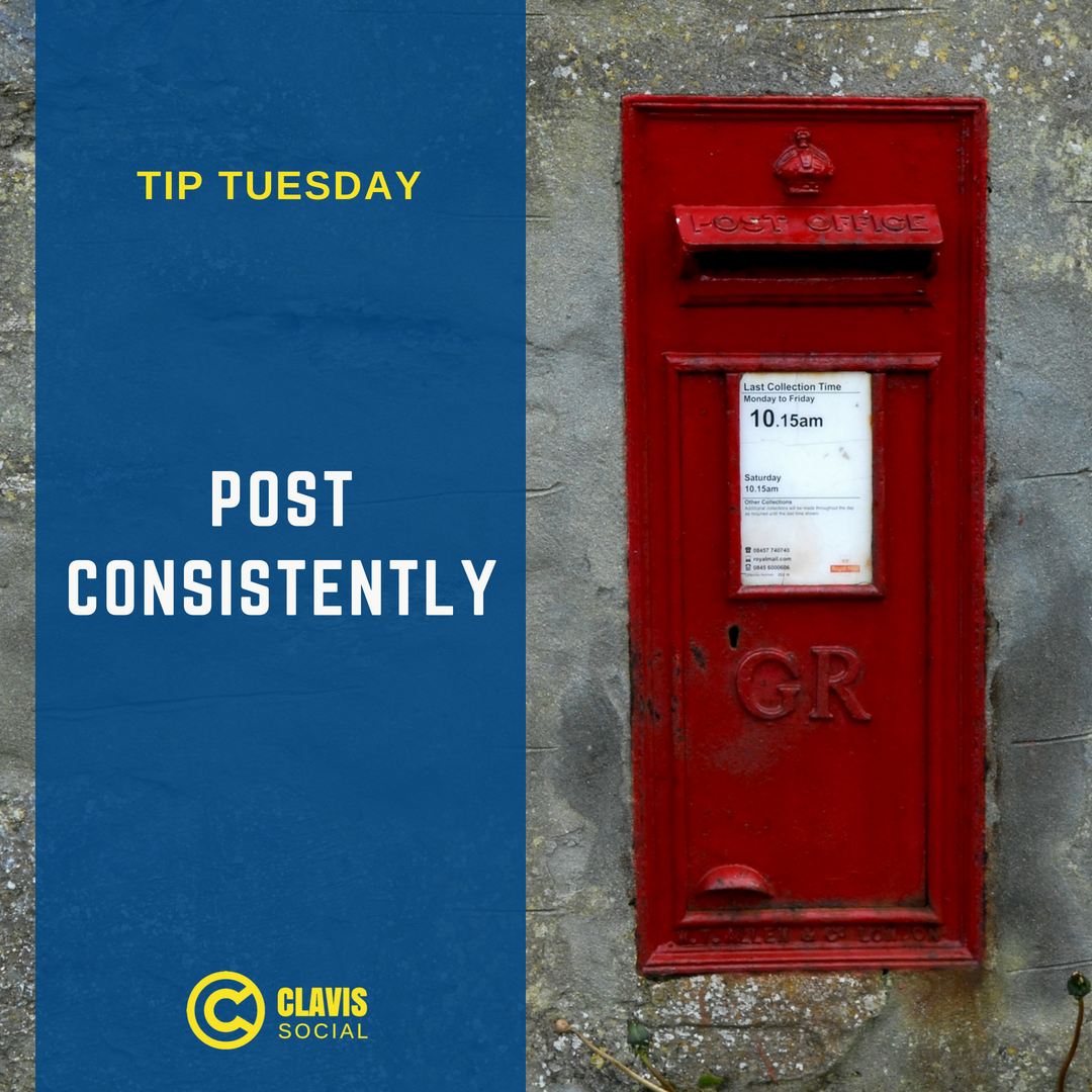 ClavisSocial's tweet photo. This #TipTuesday, remember that your followers follow you because they want to hear from you! Gaps between postings can be confusing and frustrating for your followers, so stay active!

Need more advice? Come talk to us, we’re here to help!

#MakeSocialSimple https://t.co/DN2eGvW4T4
