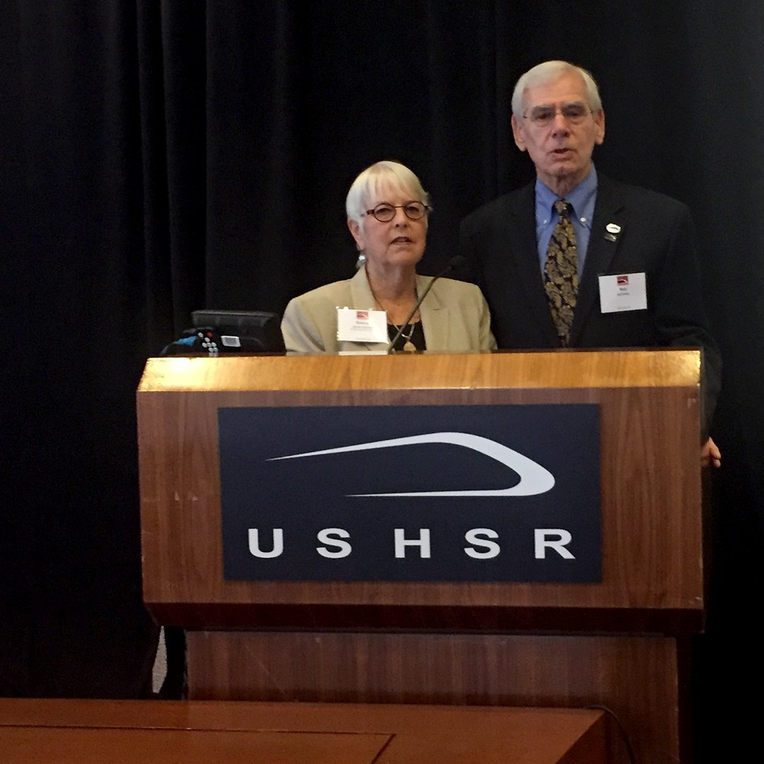CaHSRA's tweet image. Board Member Bonnie Lowenthal and Northern California Regional Director Boris Lipkin joined Rod Diridon of @MinetaTrans during a special keynote and honors luncheon at #HSRLS