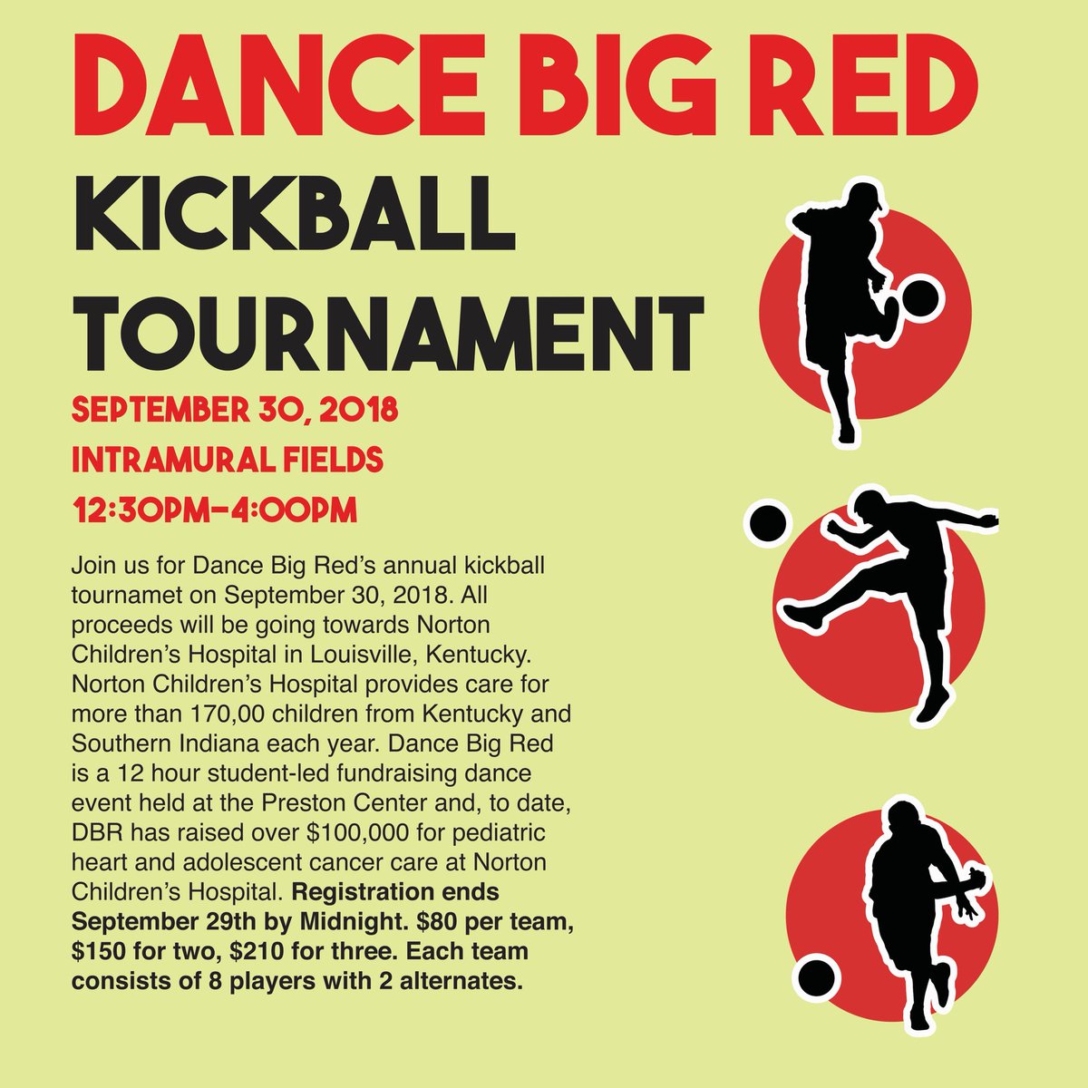 DanceBigRed's tweet photo. Sunday September 30th is DBR's Kickball Tournament!! 🏅🏆 -->Link in our bio to sign up now!! https://t.co/8USjoqZV7c