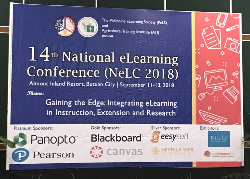pammappala's tweet photo. Now at #NeLC2018 14th National #eLearning Conference of the Philippine ELearning Society in partnership with @atiinteractive @pinoyeXtension #atiinspire #ishareknowledge @Panopto @Blackboard @EesySoft @pearson @CanvasLMS @nephilaweb @NEO_council https://t.co/VQ20fbdviy