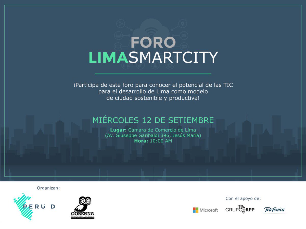 RPPNoticias's tweet photo. #RetoSmartCities. ¿Puede Lima convertirse en una Smart City? ¿Quieres saber cómo planean aprovechar la tecnología los candidatos a la Alcaldía de Lima para tener una mejor ciudad? Te invitamos al #ForoLimaSmartCity-12SEP https://t.co/79IfLIOjIN