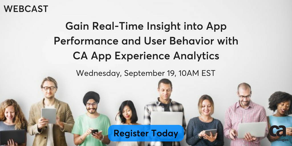 CA_Agile_Ops's tweet photo. .@CAinc App Experience Analytics is the one platform you need for end-user analytics. Join us on 9/19 to learn how #analytics can enable to you deliver a better #UX https://t.co/1Sy8rnP922 https://t.co/LRW6H4HWgM