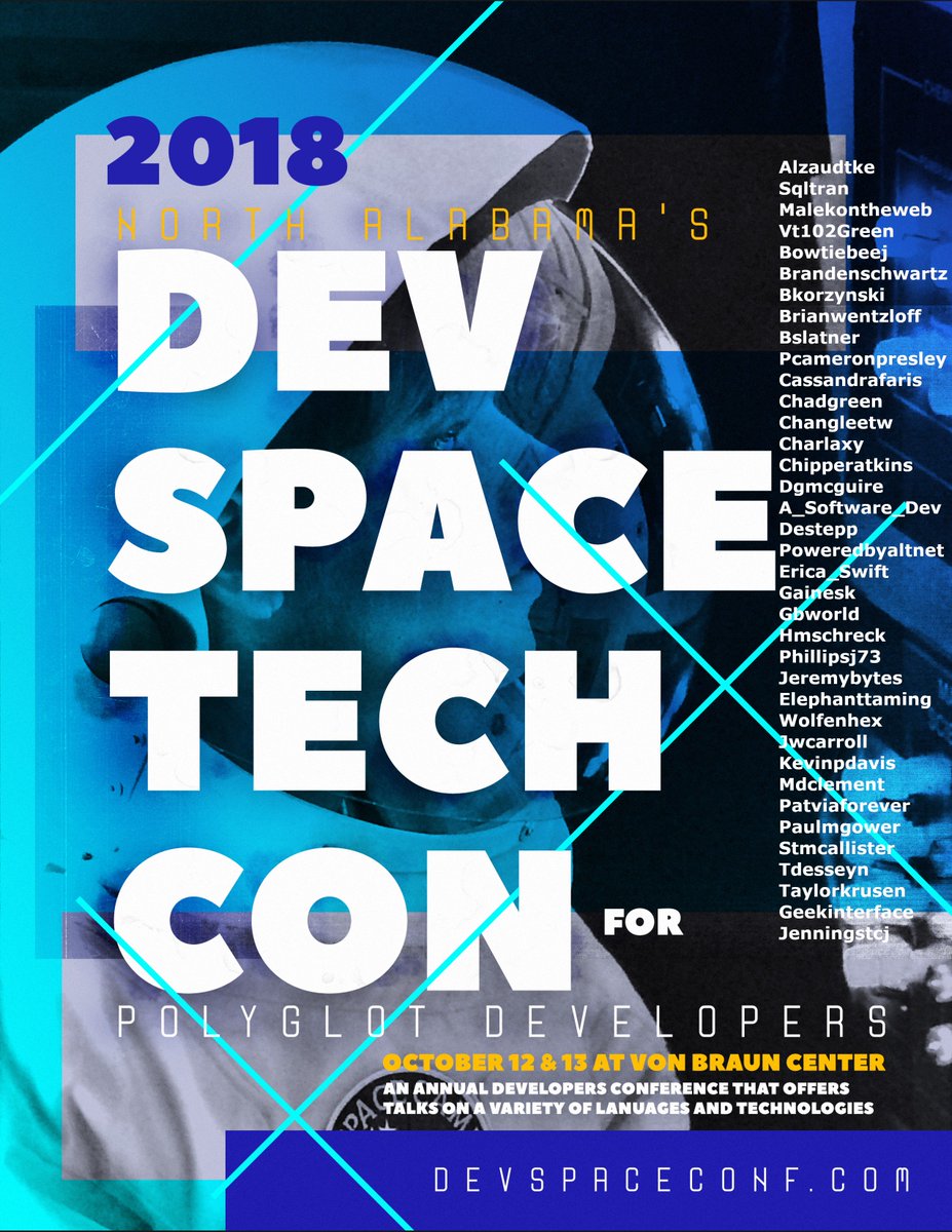 Rosswog's tweet photo. Twitter Poster for 2018! @devspaceconf 
The color treatments were inspired by the website :) https://t.co/tBdWH7mQv2
