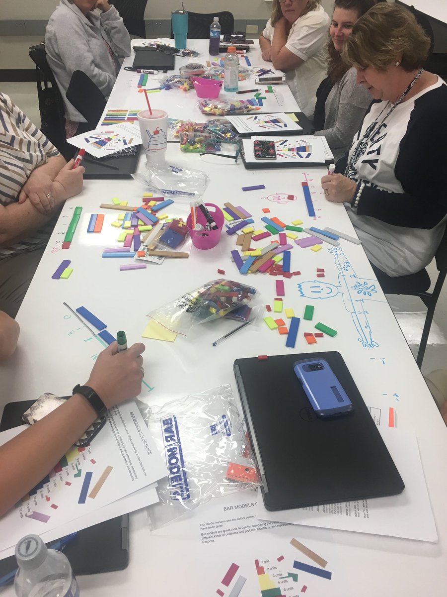 Fractions and decimals on a number line with a connection to concrete bar models.