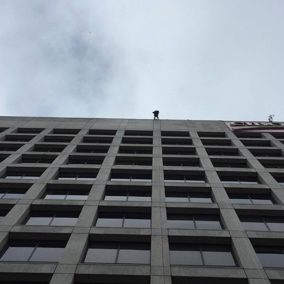 Our amazing Community Manager, Carly, rappelled down the side of a building in downtown #yyj today! Raising money and awareness at the <a href="/EasterSealsBCY/">Easter Seals BCY</a> Drop Zone. Way to go Carly!