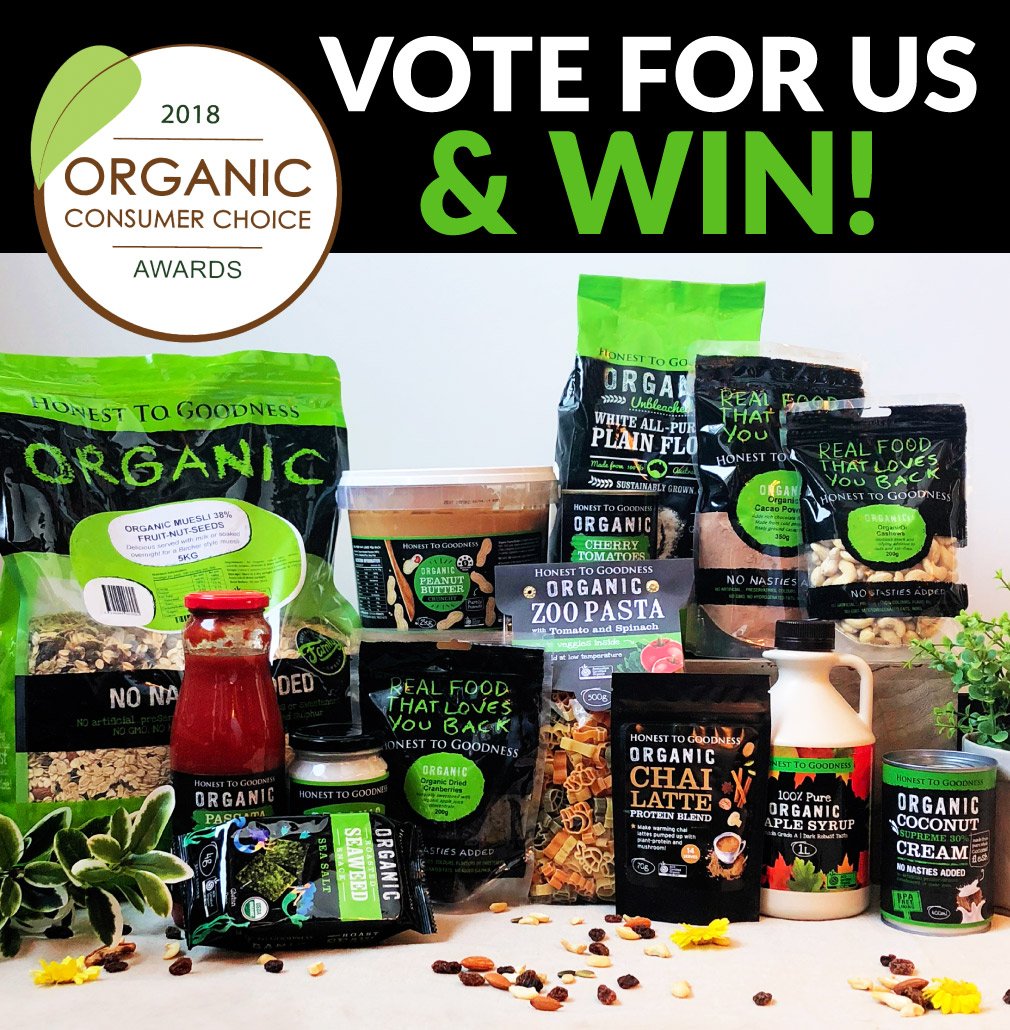 teamgoodness's tweet photo. We have entered the Organic Consumer Choice Awards for 2018!
Click on the link and vote for us! All votes go in the running to win amazing organic prizes - including an Honest to Goodness organic hamper valued at $200 RRP >> https://t.co/6KlW4mmxcb https://t.co/OHLBGYZrsu