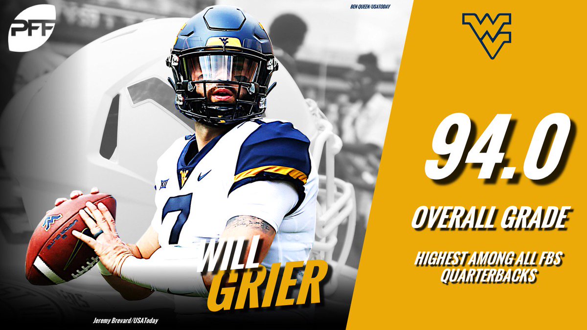 PFF_College's tweet photo. Through two weeks, Will Grier is the highest-graded quarterback in the nation https://t.co/p4r2byEURQ