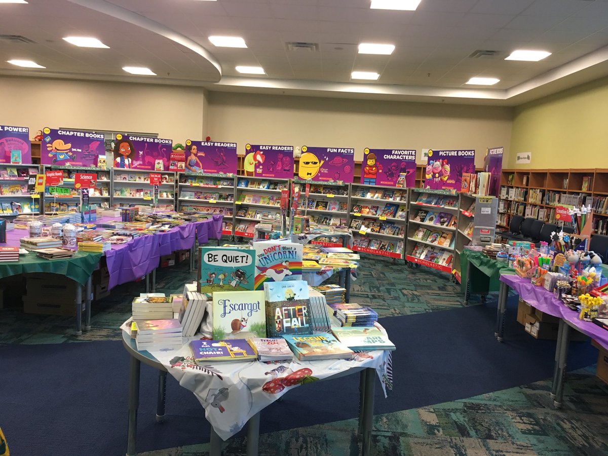 Media center is looking great for our book fair! 🐻📚