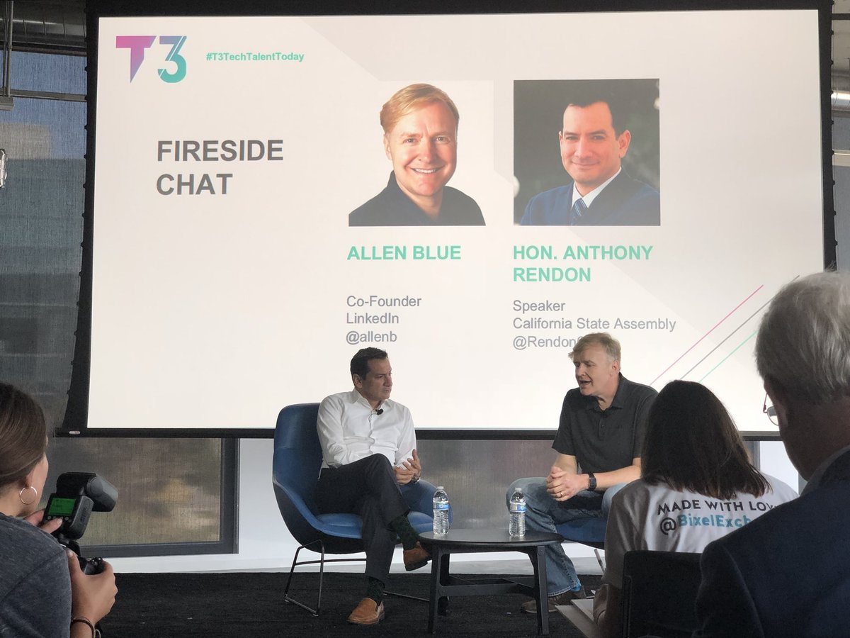 brandengrimmett's tweet photo. California State Assembly Speaker @Rendon63rd sits down with @LinkedIn Co-Founder @allenb to discuss the #FutureOfWork at #T3TechTalentToday https://t.co/qOqnLnE7Q0