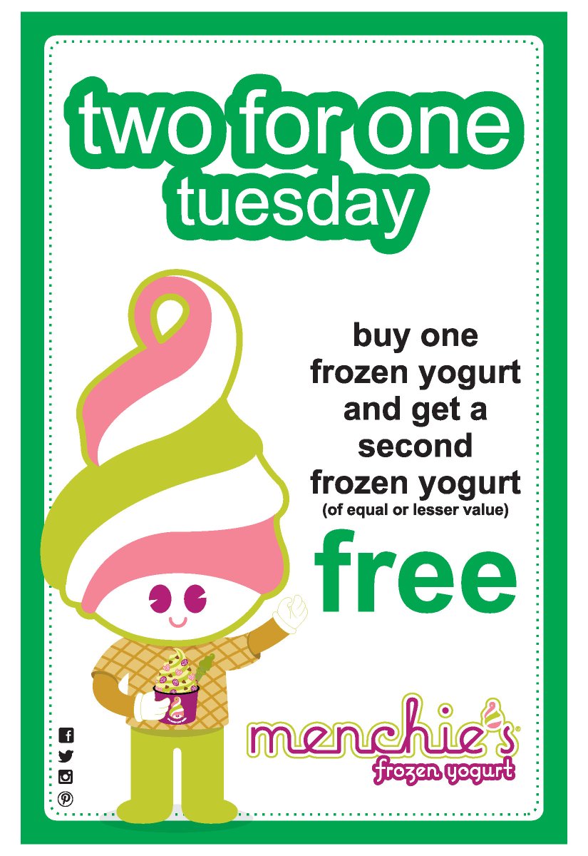 <a href="/MenchiesRDSouth/">Menchie's Red Deer S</a> fans... It's #241Tuesday today. Buy one 16oz. #Froyo get one of equal or lesser value FREE!