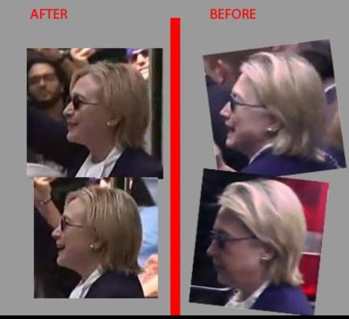 DestinyandBruce's tweet photo. @2_2Alpha @realTRUMPERLAND Uh oh, all of a sudden Hillary lost weight and her pants are too long~her hair and face looks younger~#HillaryBodyDouble 9/11/16 https://t.co/gYFIfBYH3w