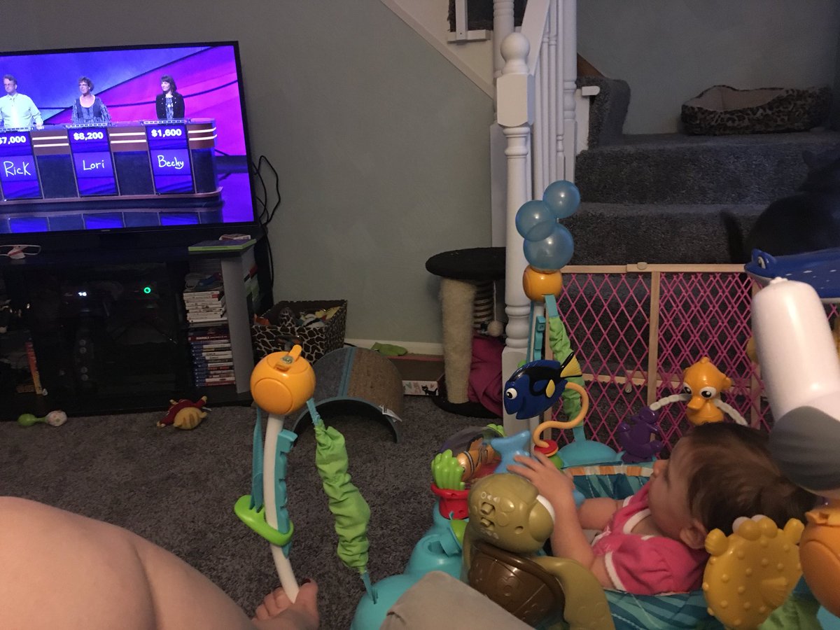 AshLynn_3's tweet image. When @Jeopardy is the one show to calm my baby down and she sits like she is in a lazy boy #babynerd