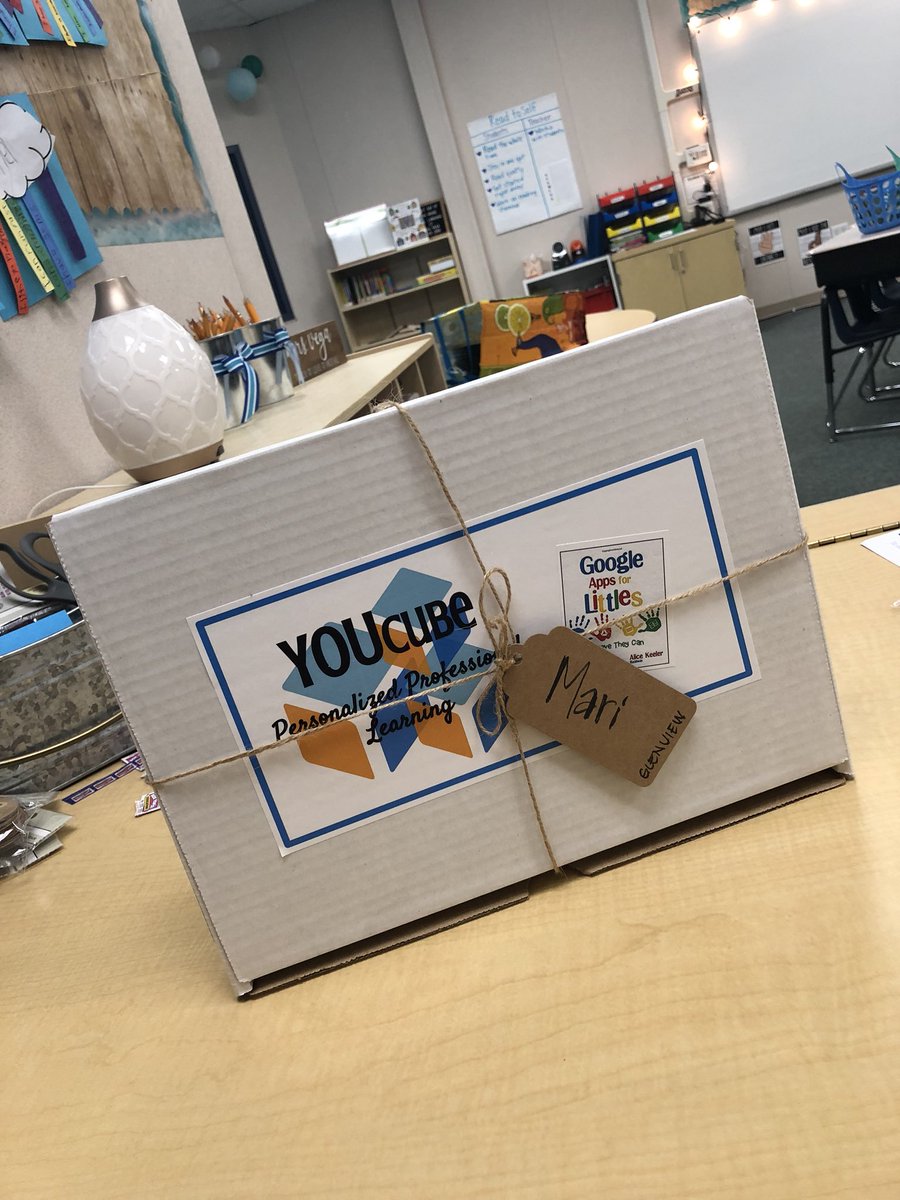 marrivegaa's tweet photo. When you show up to work & discover a box of techy swag waiting for you! Thank you @KVoge71 for putting this together! Can’t wait to dive into this book & intro my 2nd graders to new tech! #youcube #PYLUSD #techsavvy #googleapps #googleappsforlittles #christmasinseptember https://t.co/3RBnVXmpY0