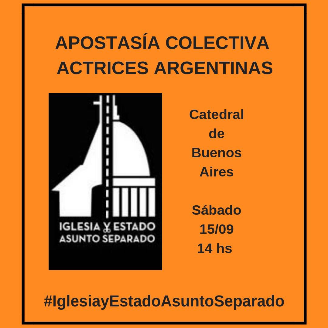 FonziDolores's tweet photo. El sábado apostasía colectiva de @actrices_arg frente a la Catedral. 14hs. Que hermoso momento! Vengan! https://t.co/byGfzT3vOz