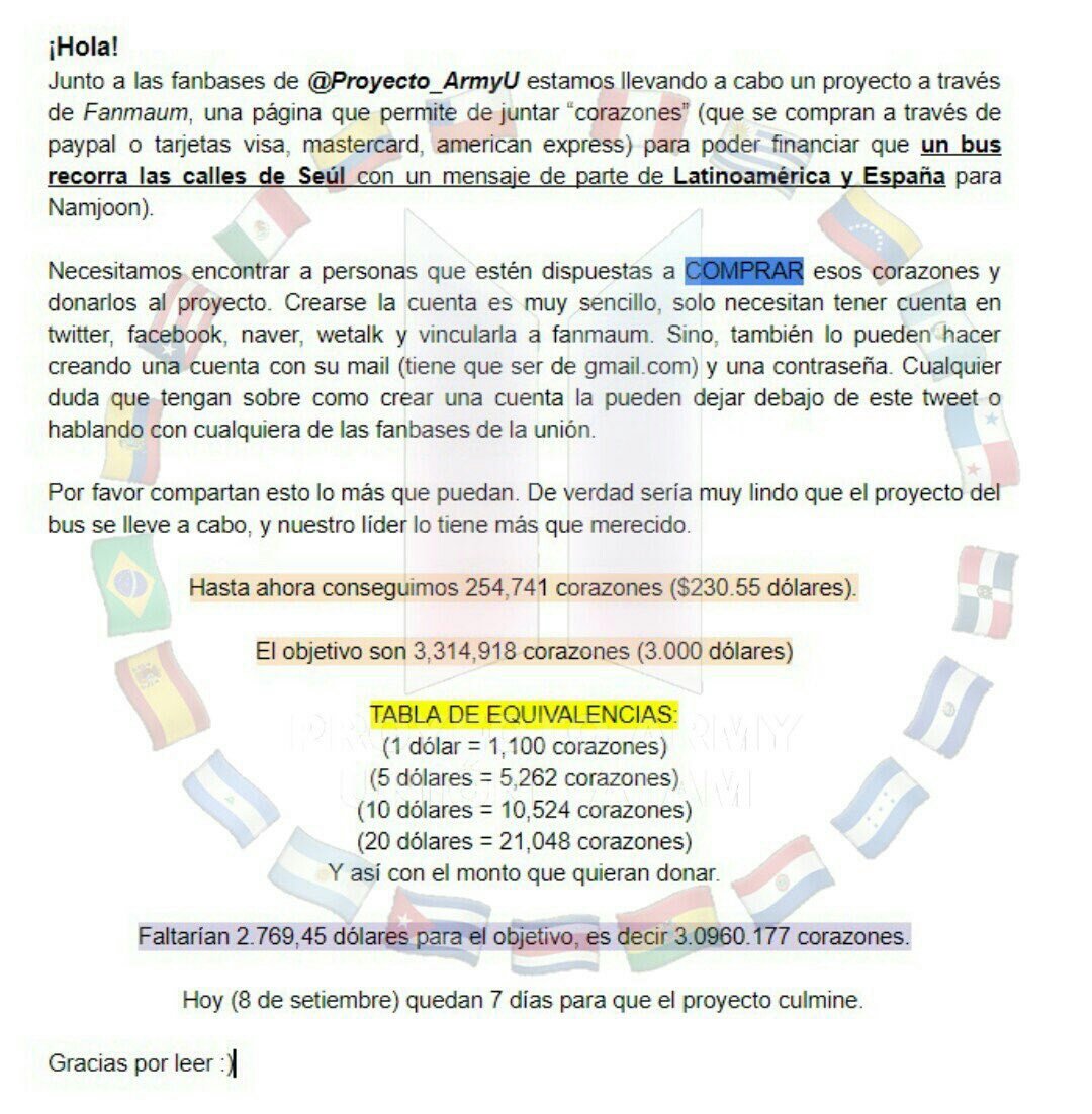 ARMYBOLIVIA7's tweet photo. ⚠️QUEDAN SÓLO 4 DÍAS PARA RECAUDAR FONDOS PARA EL BUS⚠️

Si desean colaborar aunque sea con un dólar lo pueden hacer acá:

https://t.co/F9U0x7gN8R

Hagámoslo por Namjoon🙏🏼

@BTS_twt 
@Proyecto_ArmyU

#RMGalaxyDay 
#남준_넌_나의_사람사랑자랑
#남준이는_아미의_사랑이자_자랑 https://t.co/8A69l8sdiL