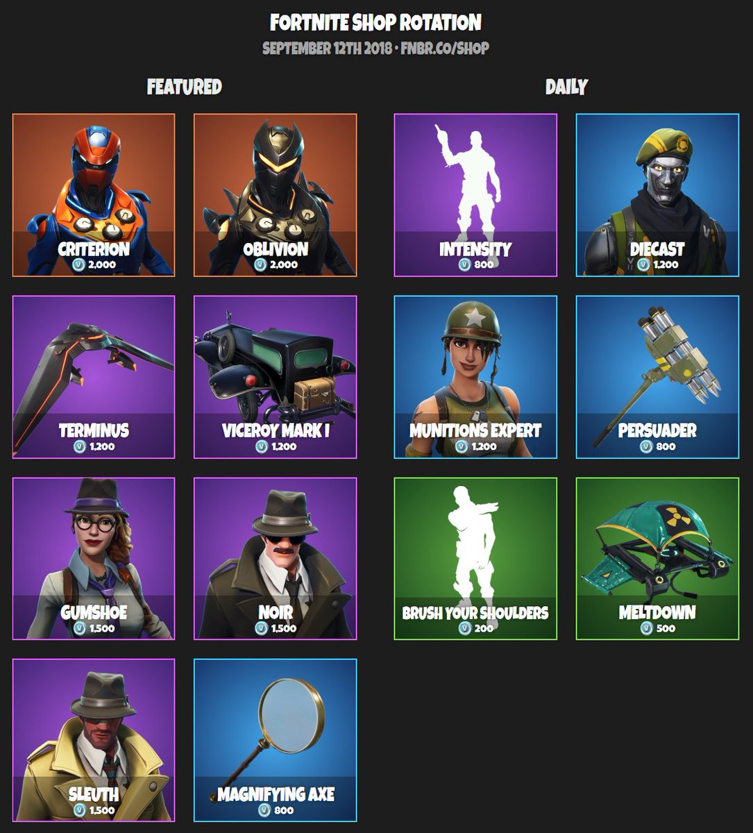 FortniteBR's tweet image. #Fortnite Item Shop - September 12th, 2018 (fnbr.co/shop)