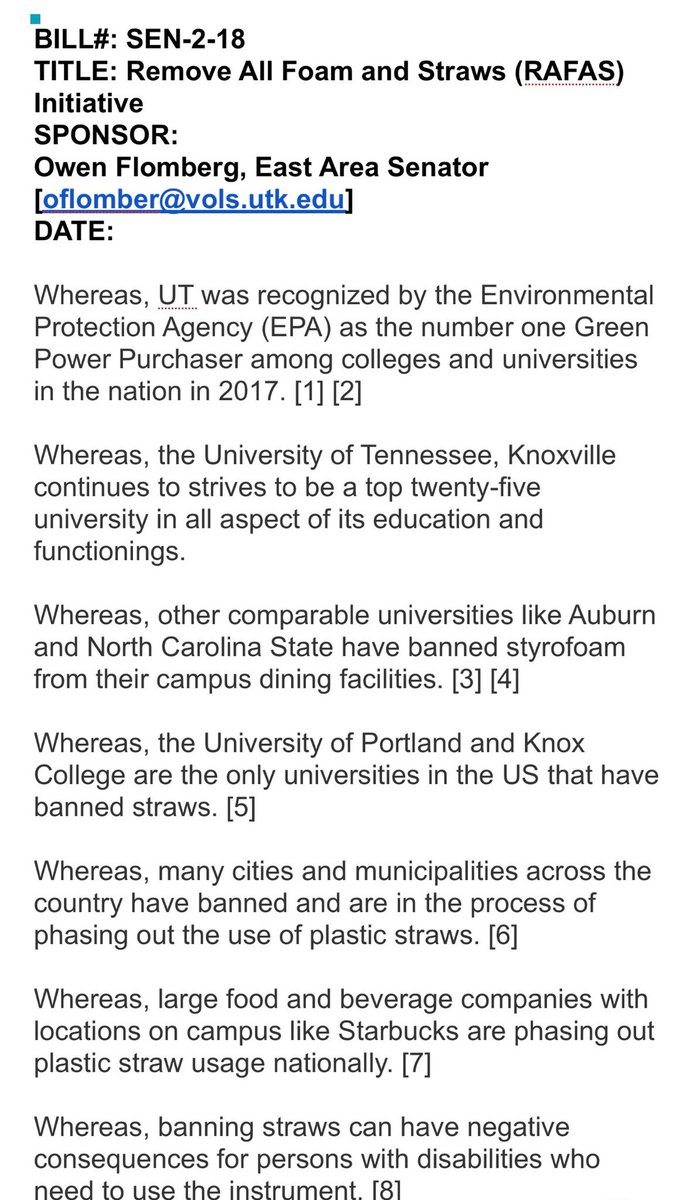 UTKSGA's tweet photo. The Bill to Remove All Foam &amp; Straws  (RAFAS) Initiative was passed. https://t.co/KNZ3LrrIAG