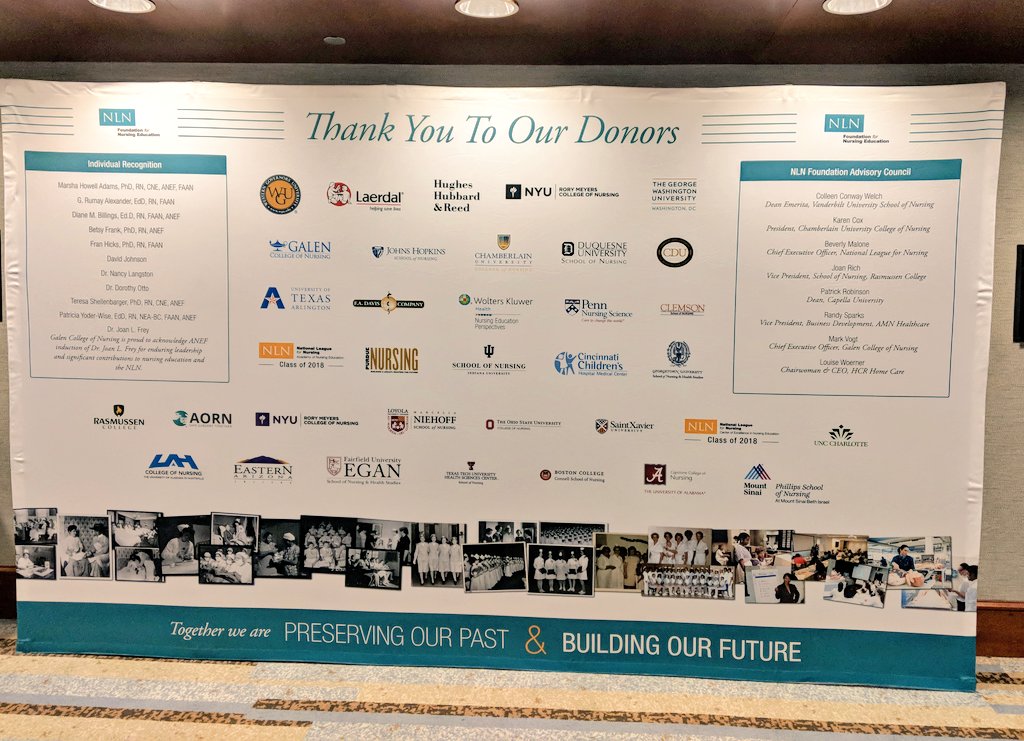 @NLN Summit Thank You Wall @laerdalmedical @NYUNursing @GalenNursing @JHUNursing @PennNursing @gwNURSING @GUOnlineNursing @clemsonnursing @DUnursing @djohnson58 @DrBevMalone @chamberlainedu @NursingProgram @utarlington @IUSONIndy @wgu @DrKarenCox @cedallas @aorn #NLNSummit18