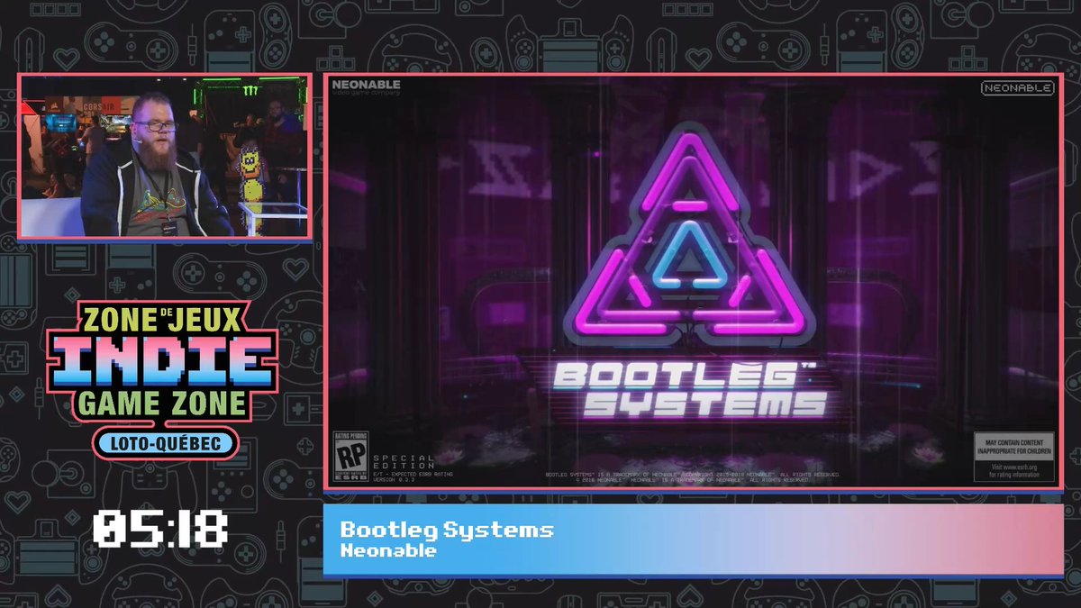 bootlegsystem's tweet photo. Pro speedrunner @GVirus performing his 2nd run of @NeonableHQ's @bootlegsystem on the @LotoQuebec #Twitch indie zone stage with @LaGamacherie at #DHMTL18 - run starts at 02:53:21 here https://t.co/h5REMBMfBI #zoneindielq #BootlegSystems #Neonable #speedrun #procgen #DHMTL18 https://t.co/IXkUuXCns0