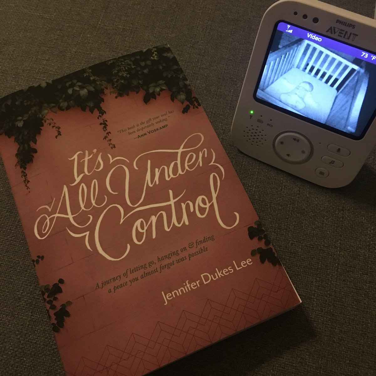 tusarebecca's tweet photo. Finally. Some quiet. Loving @dukeslee new book coming out next week. This book is teaching me more than I expected about hanging on and letting go. #itsallundercontrol https://t.co/iNqZuwq4uV