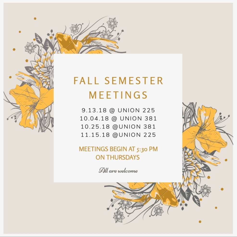Our meetings are set for this semester!  We look forward to meeting you ! 
Ps. There will be pizza 🍕🐶🍕