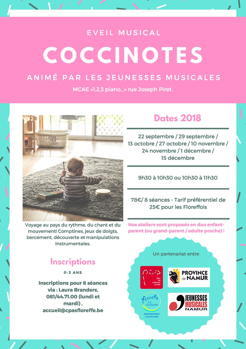 5150floreffe's tweet photo. Il reste des places pour les ateliers Coccinotes du samedi matin animés par les #jeunessesmusicales. Contactez le 081/44.71.00 pour inscrire votre enfant! https://t.co/533OyJrOOS