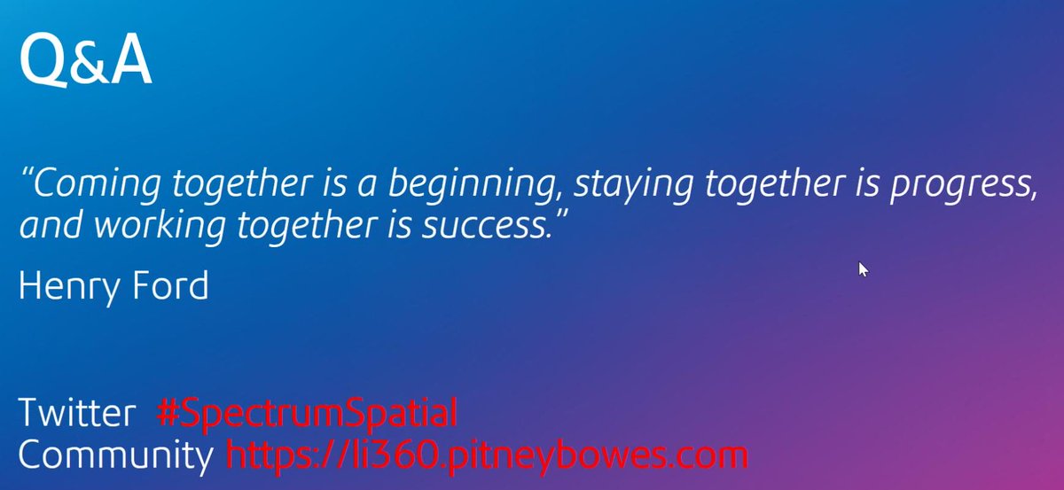 TWarfe75's tweet image. Thanks for the interesting webinar from @PitneyBowes on the new features and use cases of #SpectrumSpatial.   Very informative.  #GIS #FreeYourGIS #Mapping #WebMapping #Li360