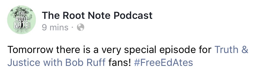 TruthJusticePod's tweet photo. Looking for a good Wednesday listen? Be sure to check out tomorrow’s episode of The Root Note Podcast. @puttheminasong Shane Yoder tells #FreeEdAtes story! https://t.co/PifM8vMZyh