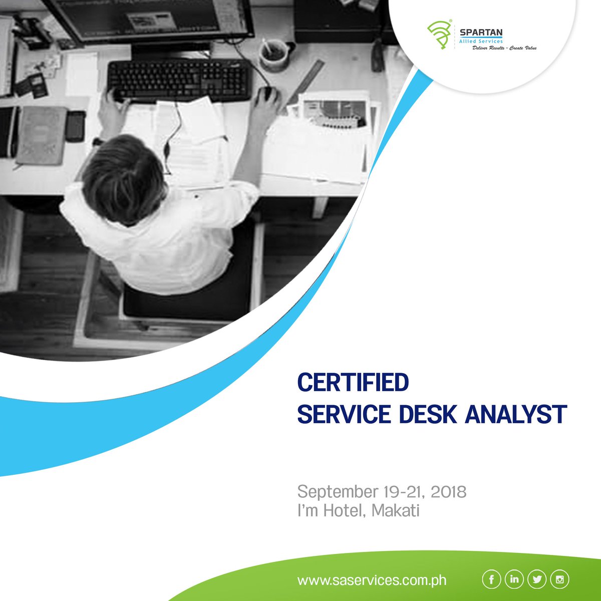 sas_mngt's tweet photo. Be a Certified Service Desk Analyst from the @sdi_institute
Join us on 19-21 September 2018 at I'm Hotel, Makati.
#SAStig #SAStronomical #SDI #servicedesk https://t.co/IYSgHGGzSG
