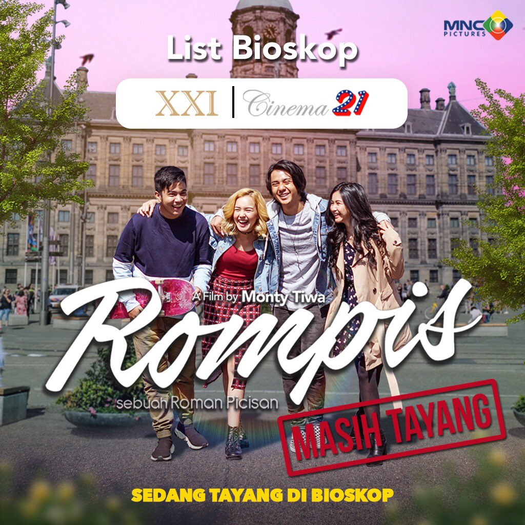 mncpicturesID's tweet photo. Yeaaay #FilmRompis MASIH TAYANG di CSB XXI Cirebon, Plasa Andalas XXI Padang & Rajawali Cinema Purwokerto!
Ayoo Rompis Lovers segera nonton HARI INI yaa di bioskop! π
#FilmRompis
#rompisthemovie
#filmromanpicisan
#mncpictures
#mncpmovie
#filmindonesia https://t.co/Dvjobh3em8