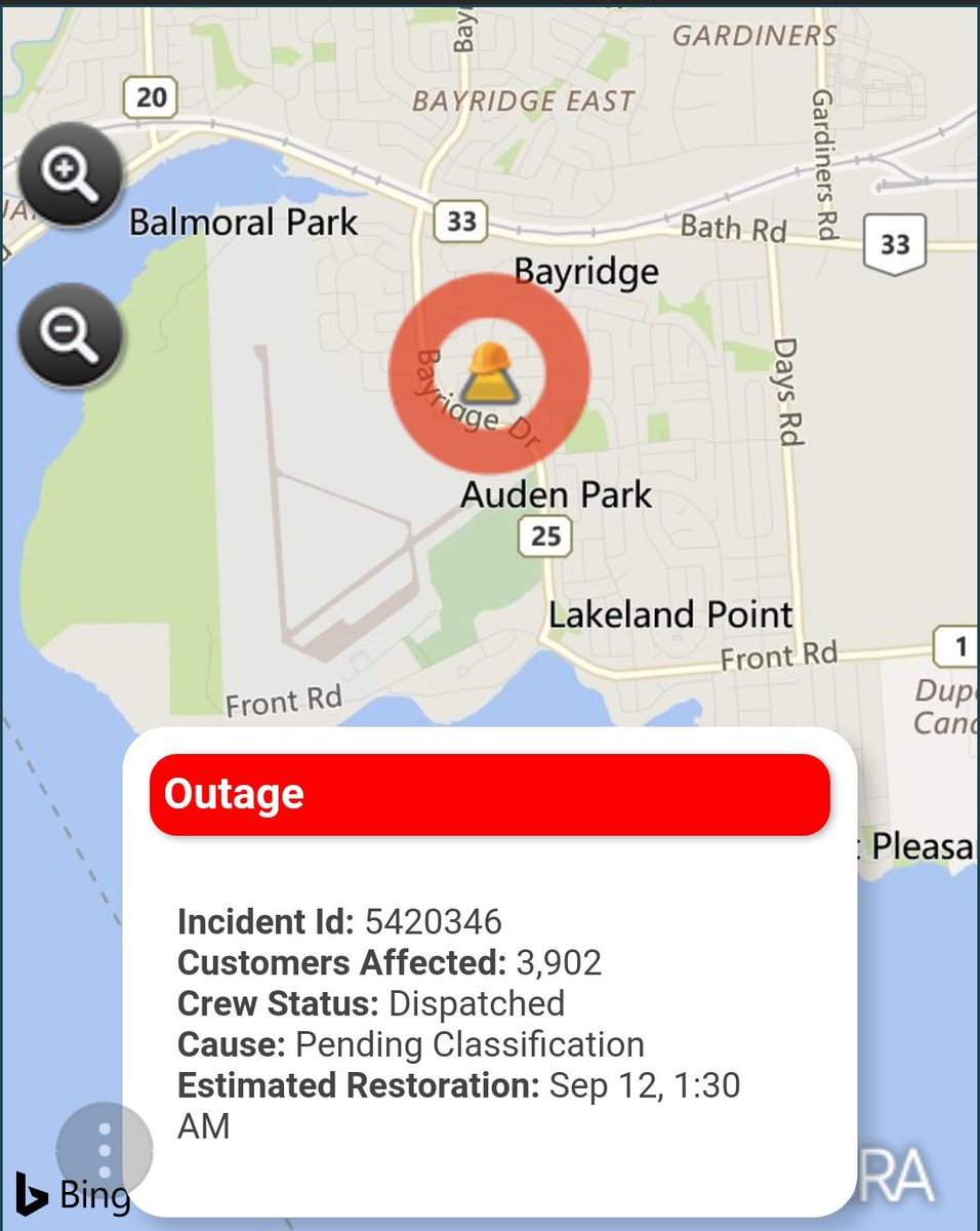 LucasM_News's tweet photo. UPDATE:
Power outage/explosion at Henderson and Glen Castle
- 3,902 @HydroOne customers affected
-ETA: 1:30am
-affection Auden Park, Collins Bay, Bath and Days, Reddendale, Etc. #ygk @MIHomeYGK @FRM_YGK https://t.co/K40Rx2qrwF