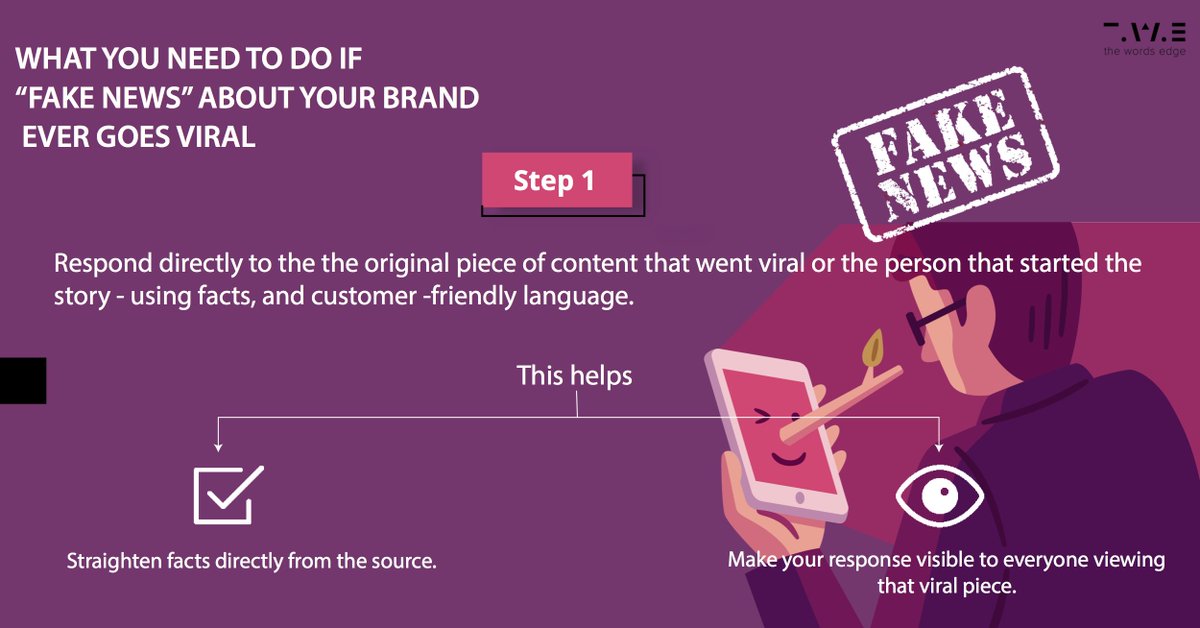 the_wordsedge's tweet image. If you’re fallen victim to the fake news scandal, you can’t undo and delete every bit of information that has gone out. 

Here’s step #2 on save yourself from a sticky fake news situation: Find and respond to people reacting.

#TheWordsEdge #ContentStrategy #BrandingContent