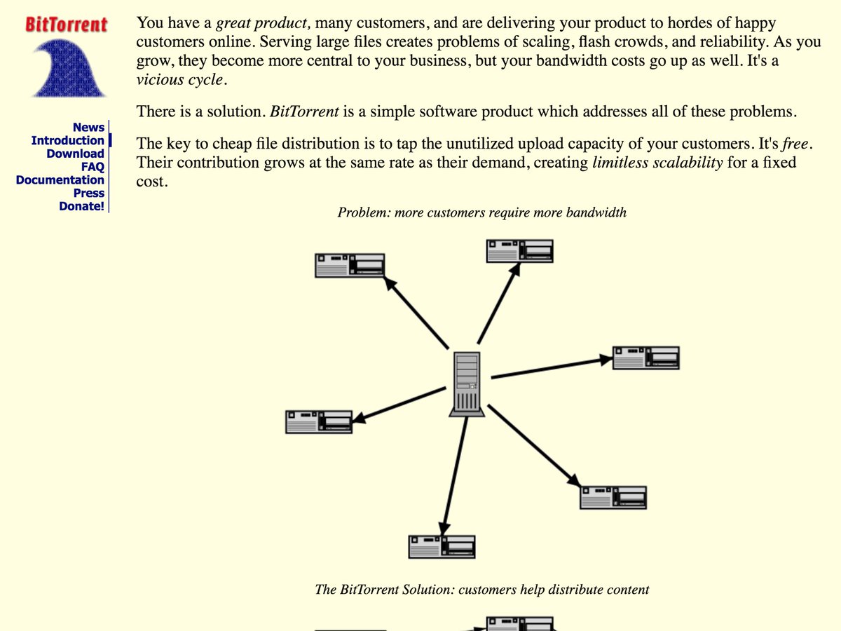 BitTorrent won the legal war by being thorough:• Website talked about hosting not downloading•  @bramcohen only talked about legal uses. Claimed no profit motive• Prominent free speech defense on website• Redundancy via OSS clients• Outsourced liability to Pirate Bay