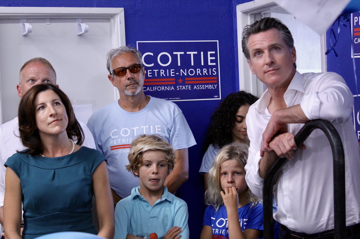 CA_Dem's tweet image. Last stop of the day, as the @GavinNewsom #BlueCA tour hits Orange County with @VoteCottie, @QuirkSilva2018, @HarleyRouda, and an amazing crew of fired up activists!