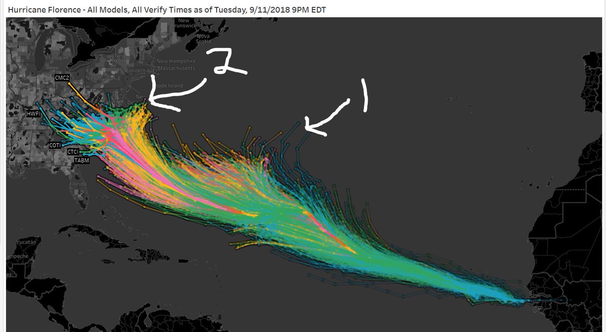 watkinstrack's tweet photo. All model track history for #Florence so far.  Quite apparent where it has missed the turn...twice. #Dataviz #Tableau https://t.co/vUfdvgW5zZ