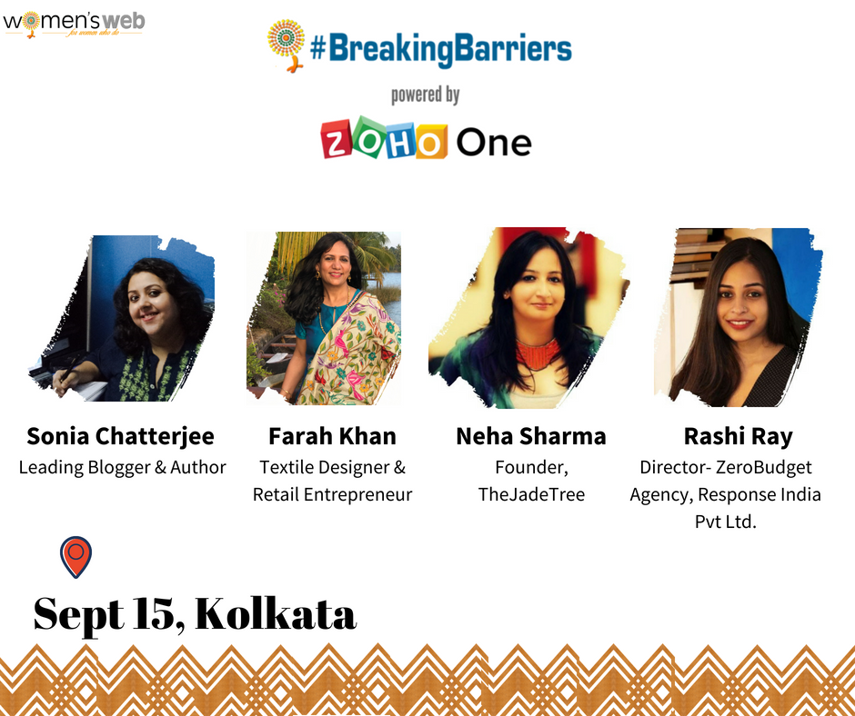 womensweb's tweet photo. This Saturday, #BreakingBarriers will be in #Kolkata. Will we see you there? https://t.co/psmjiEq43z @thejadetree2010 @BanerjeeMaitabi @rashiray https://t.co/4Asuh2PBdM