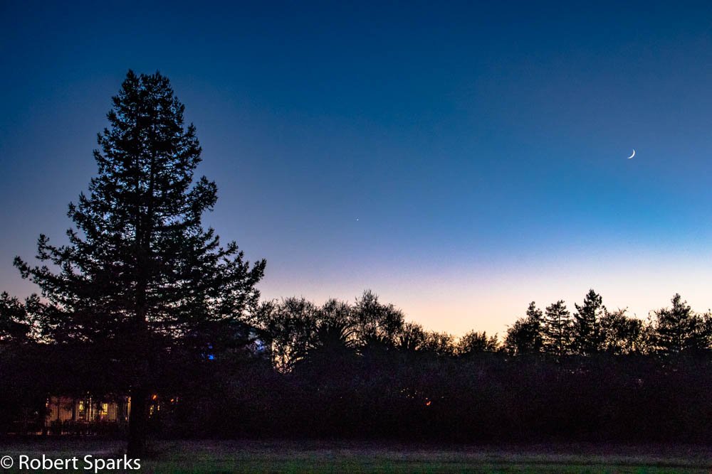 halfastro's tweet image. Planets and Crescent Moon from Rohnert Park and the #asp2018 annual meeting.